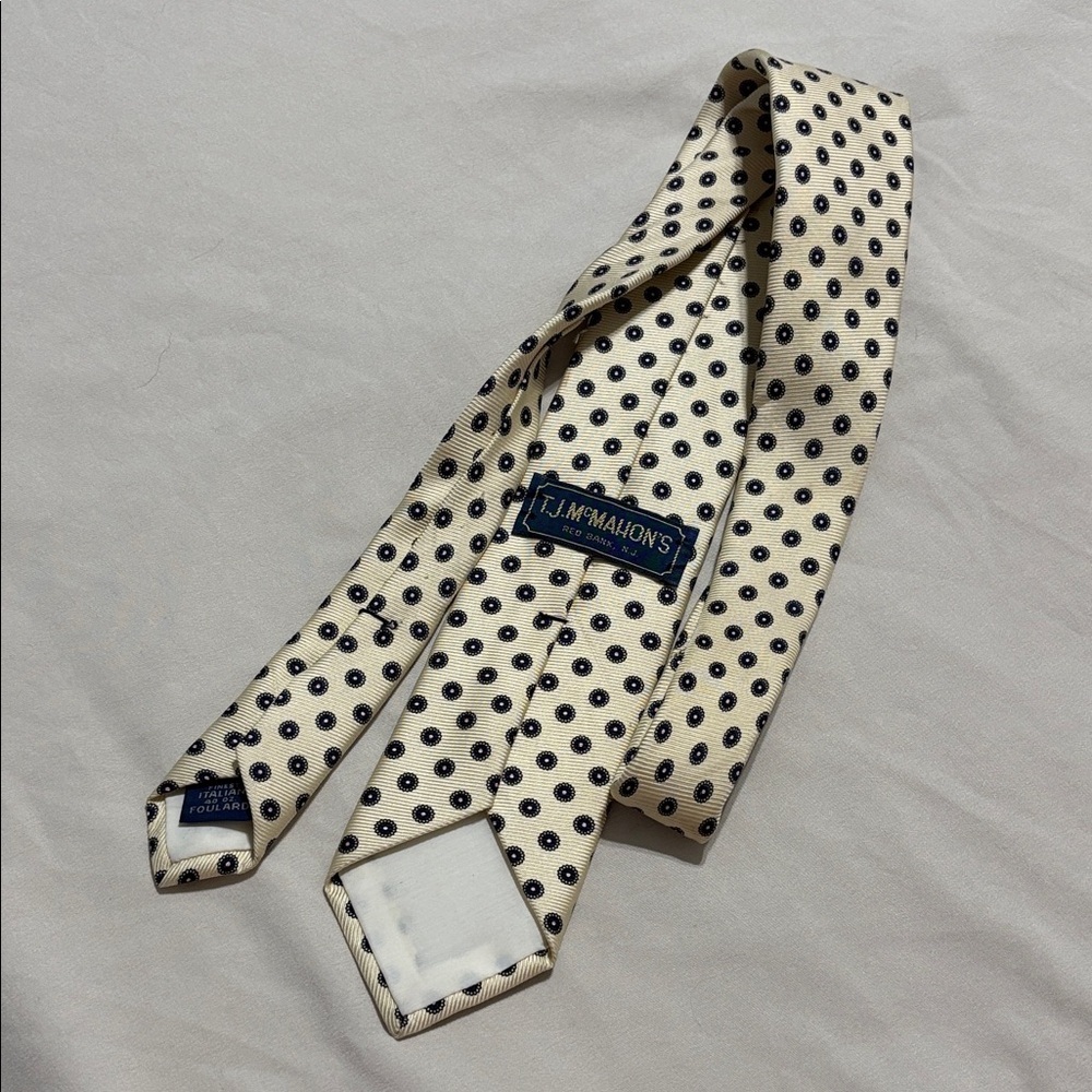 Polka Dot Silk Tie - Cream and Black - Picture 2 of 7